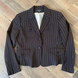 Larry Levine Signature Pinstripe Brown White Sz 14 Fitted Classic Blazer